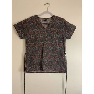 Medgear Multi-Color Floral Mock Neck Scrub Top Medical Uniform Medium